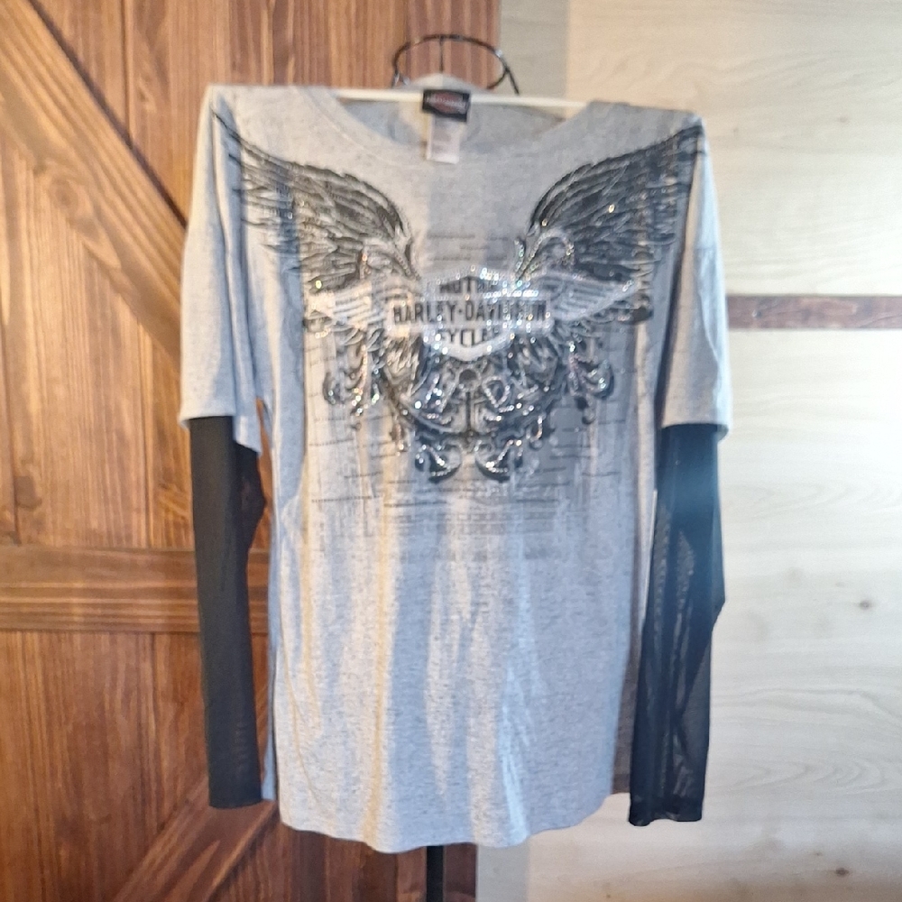 NWT Harley-Davidson Grey Long Sleeve Wing Graphic Shirt